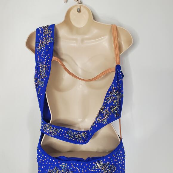 Fringe Latin Dance Dress Ballroom Performance Dancewear Royal Blue Tango Size XL - Picture 4 of 10